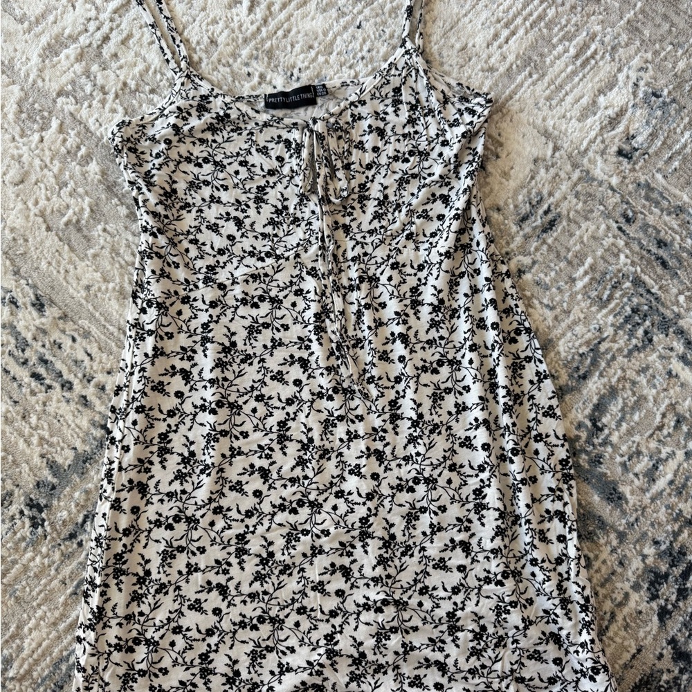 PrettyLittleThing Black and White Tie Front Camisole Dress